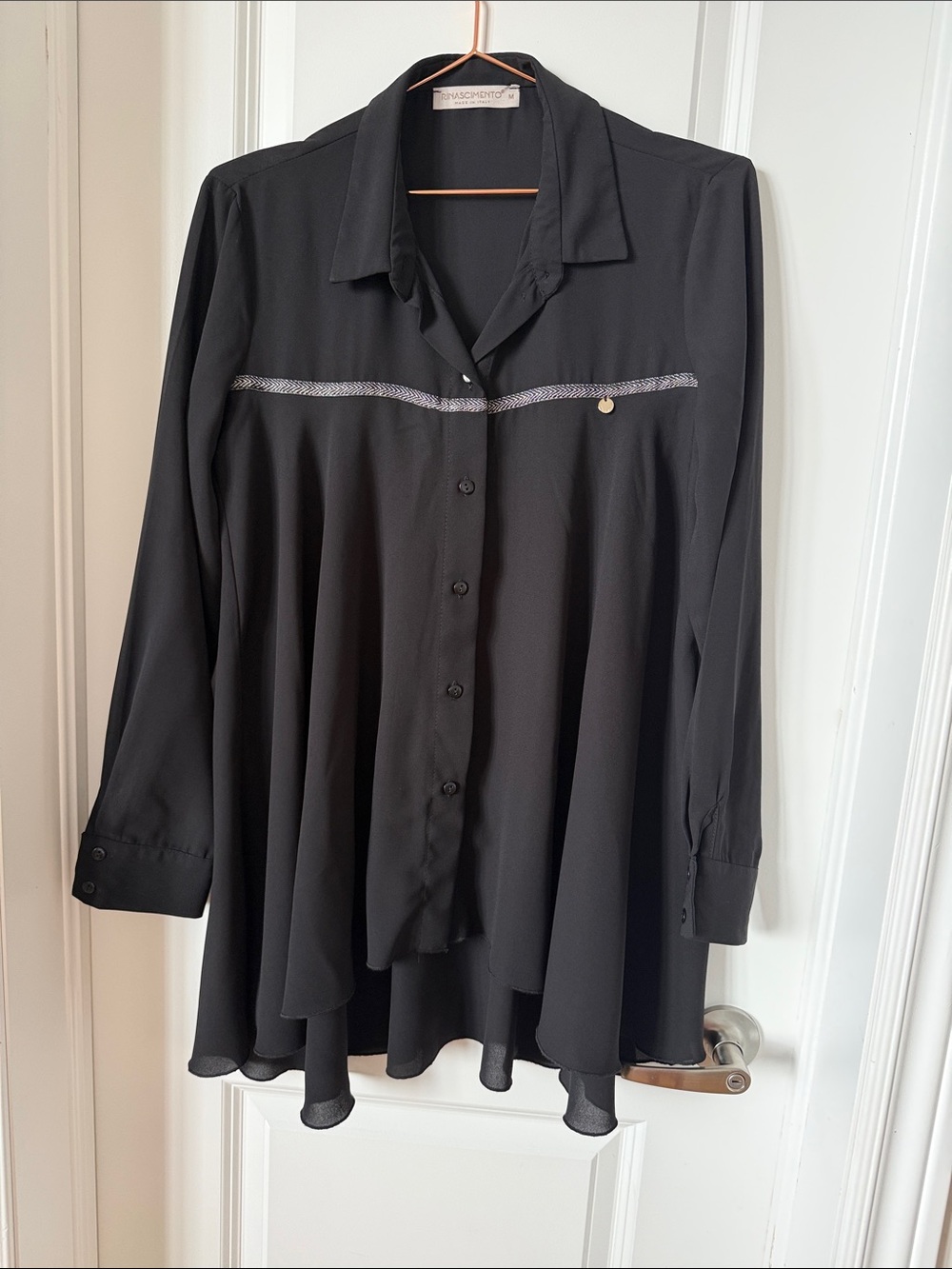 Rinascimento Black Button-Down Flowing Shirt with Chest Trim